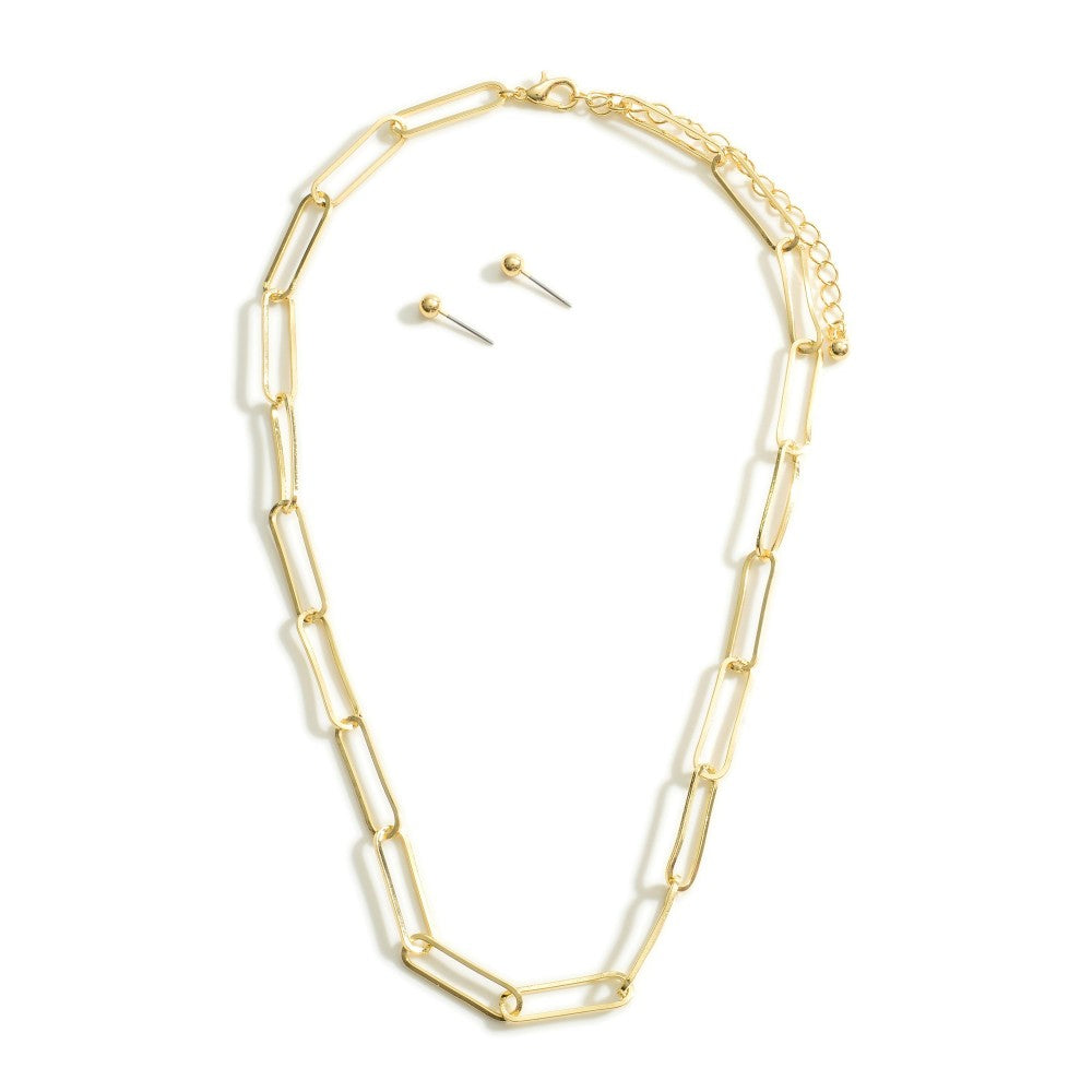 Gold Chain Link Necklace Set