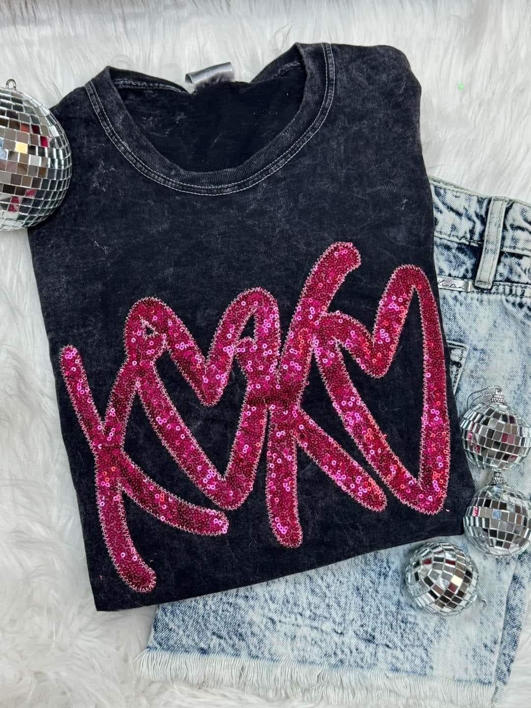 Acid Wash Sequin XO Tee