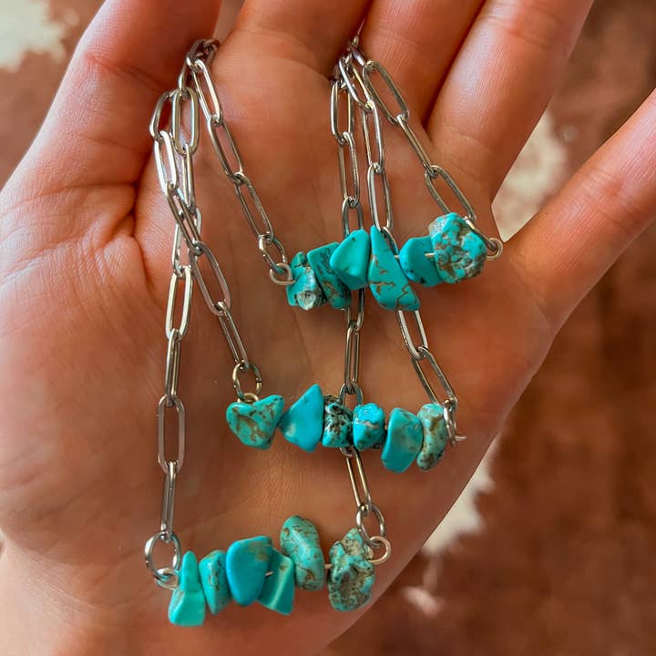 Turquoise Pebbles Paperclip Necklace