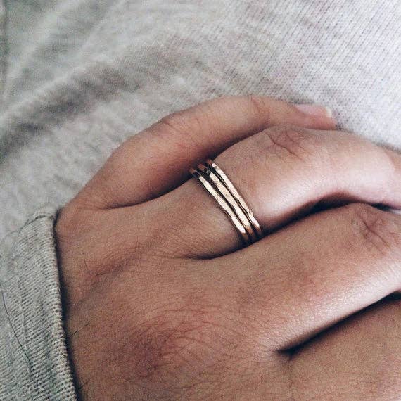 Waterproof Hammered Stacking Ring