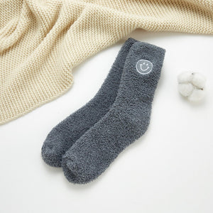 Plush Embroidered Happy Face Socks