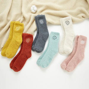 Plush Embroidered Happy Face Socks