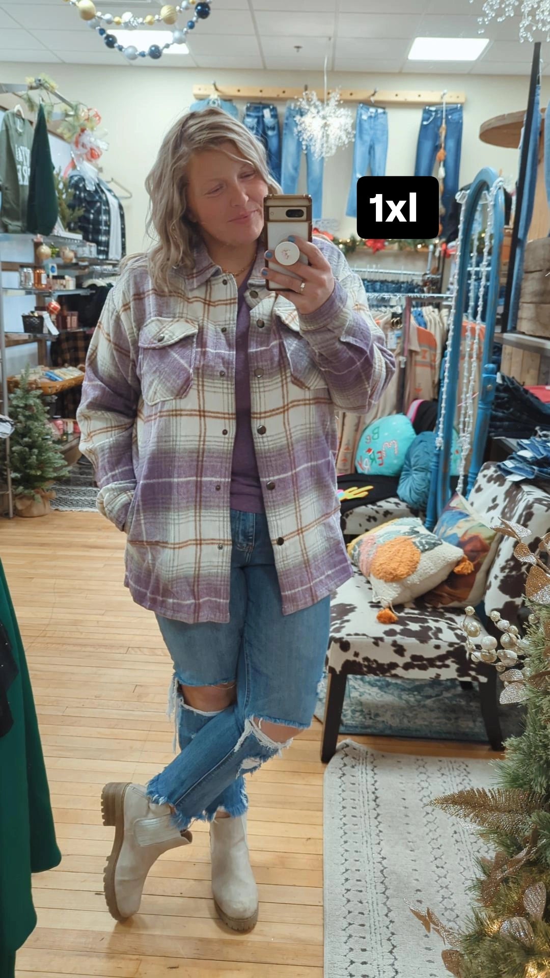 BF Pretty In Purple Plaid Shacket