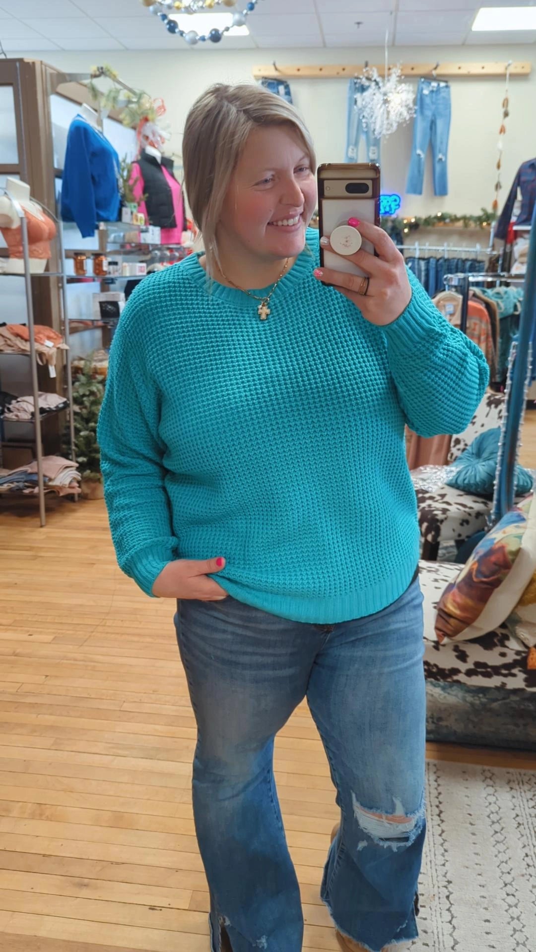 Turquoise - I Like Em Chunky Sweater