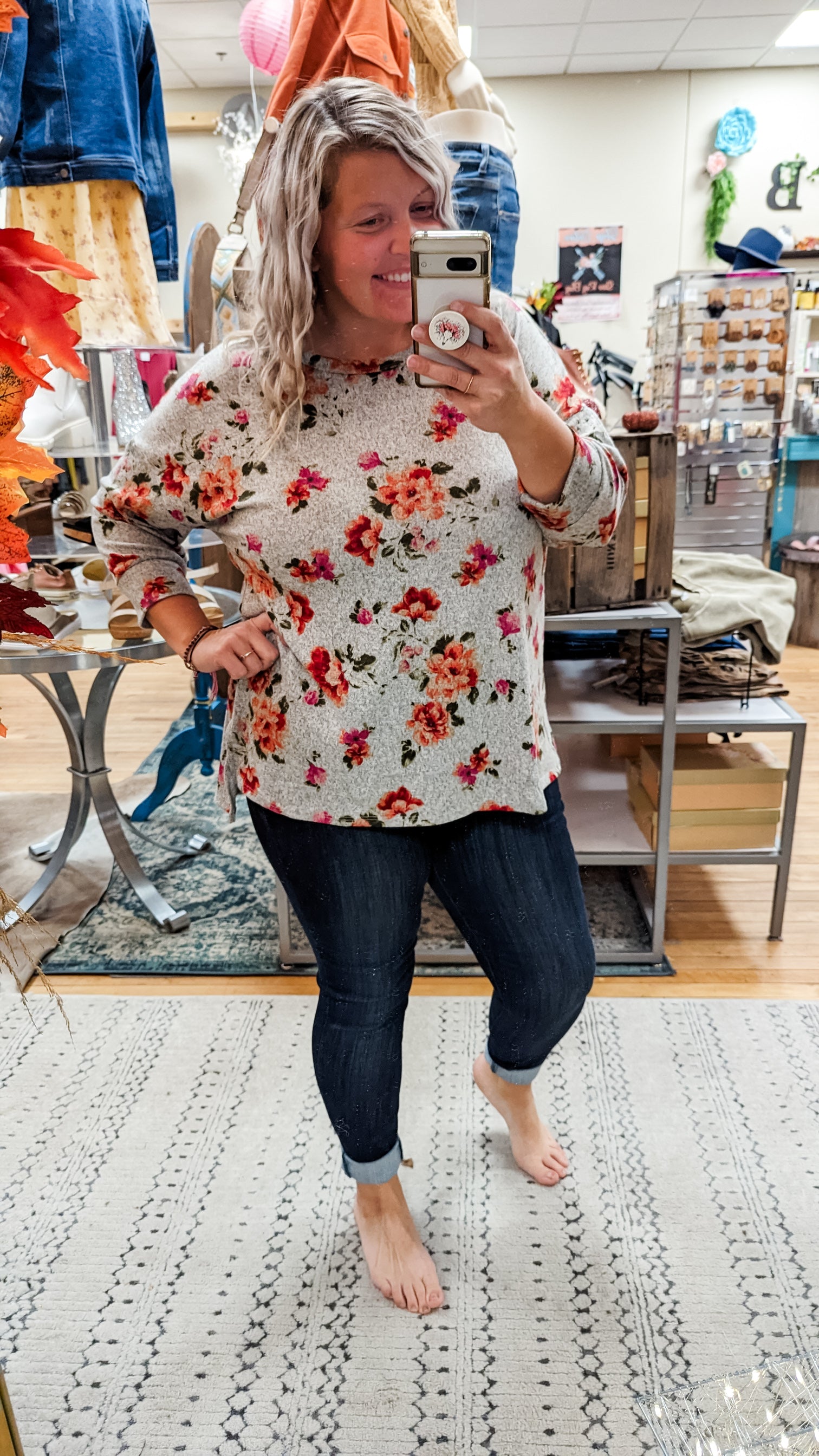 Florals on Grey Top