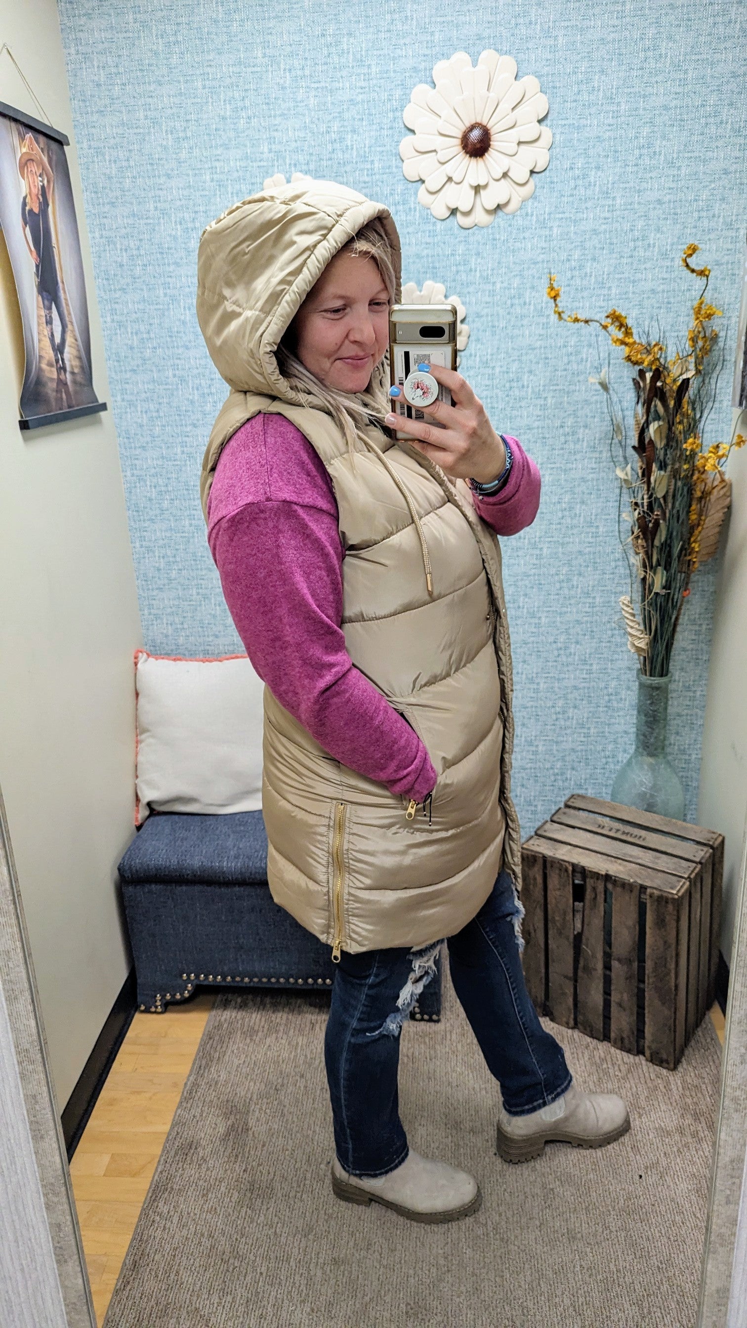 Champagne Goddess Silky Puffer Vest