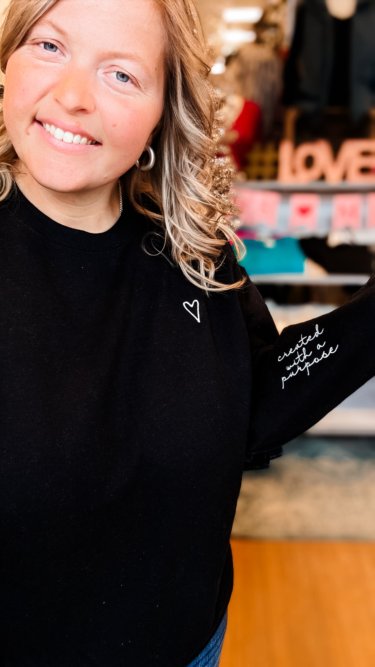 Black Embroidered Created with a Purpose Sweatshirt