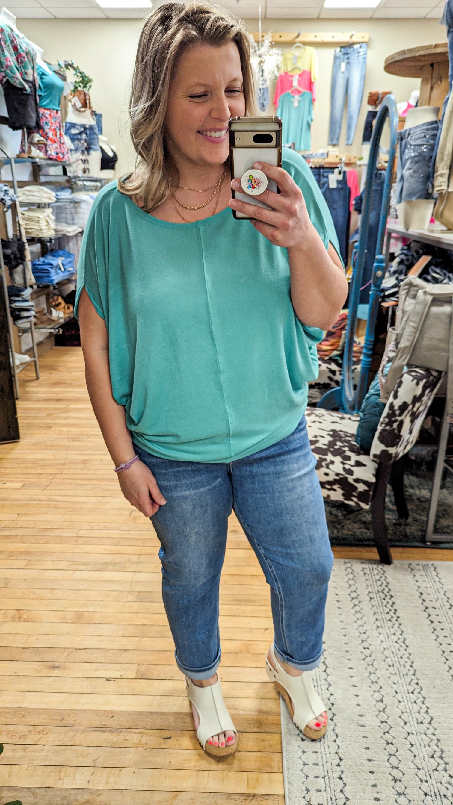 Soft Oversized Aqua Top