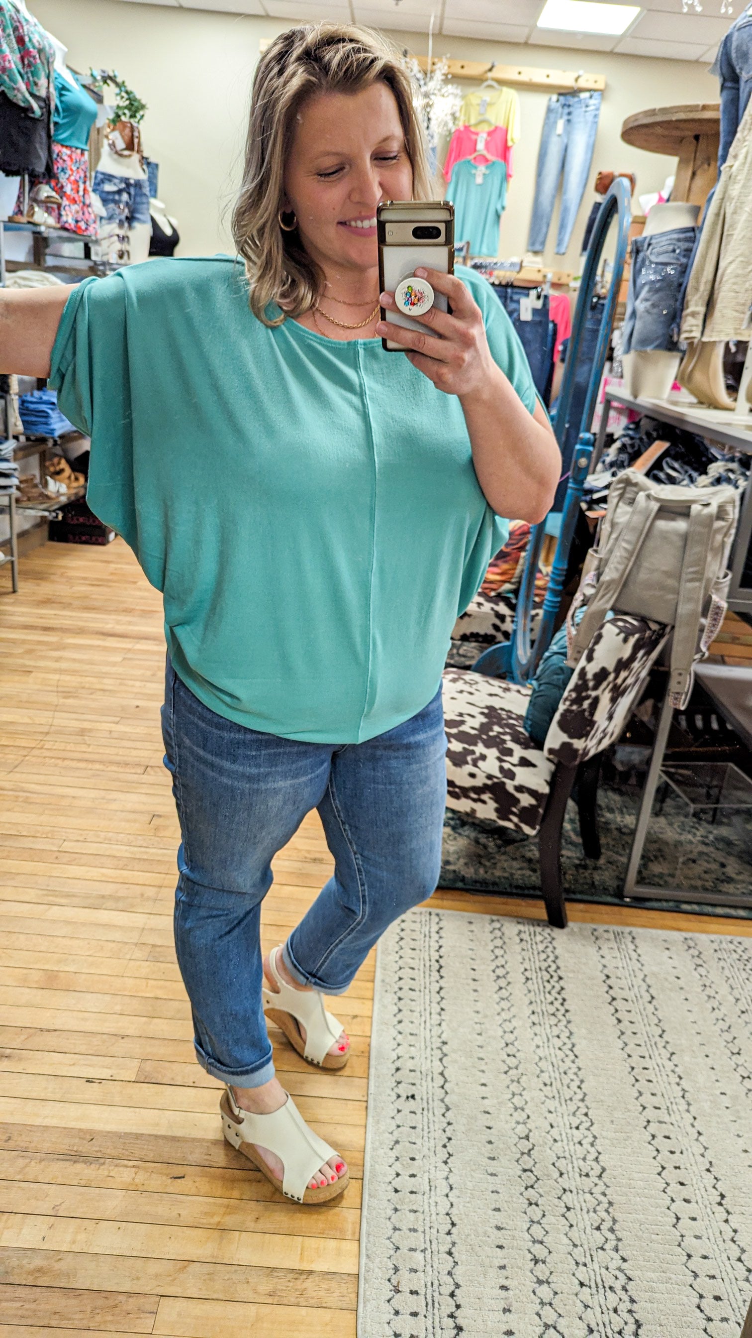 Soft Oversized Aqua Top