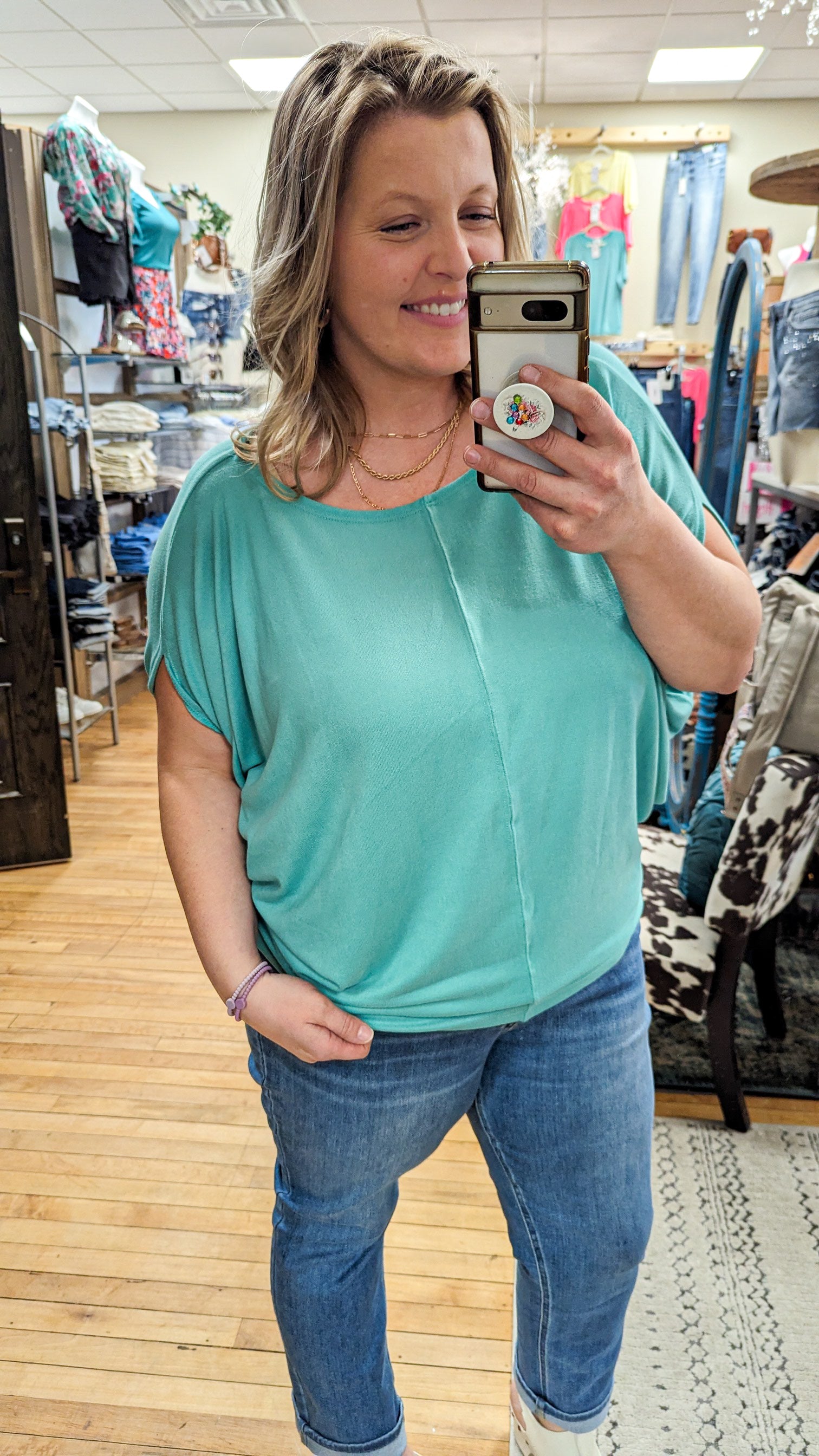 Soft Oversized Aqua Top