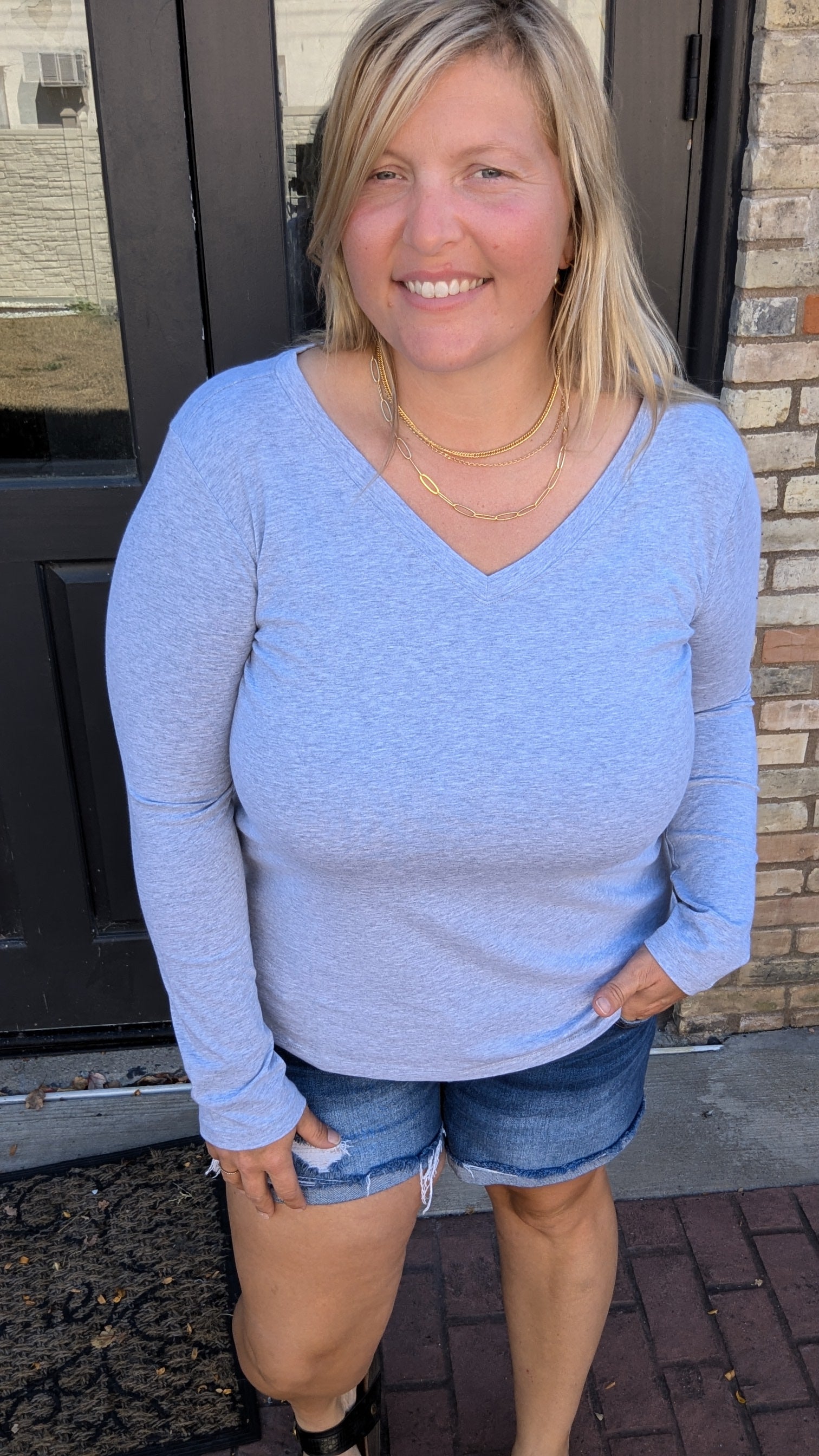 Grey Basic B LS Top