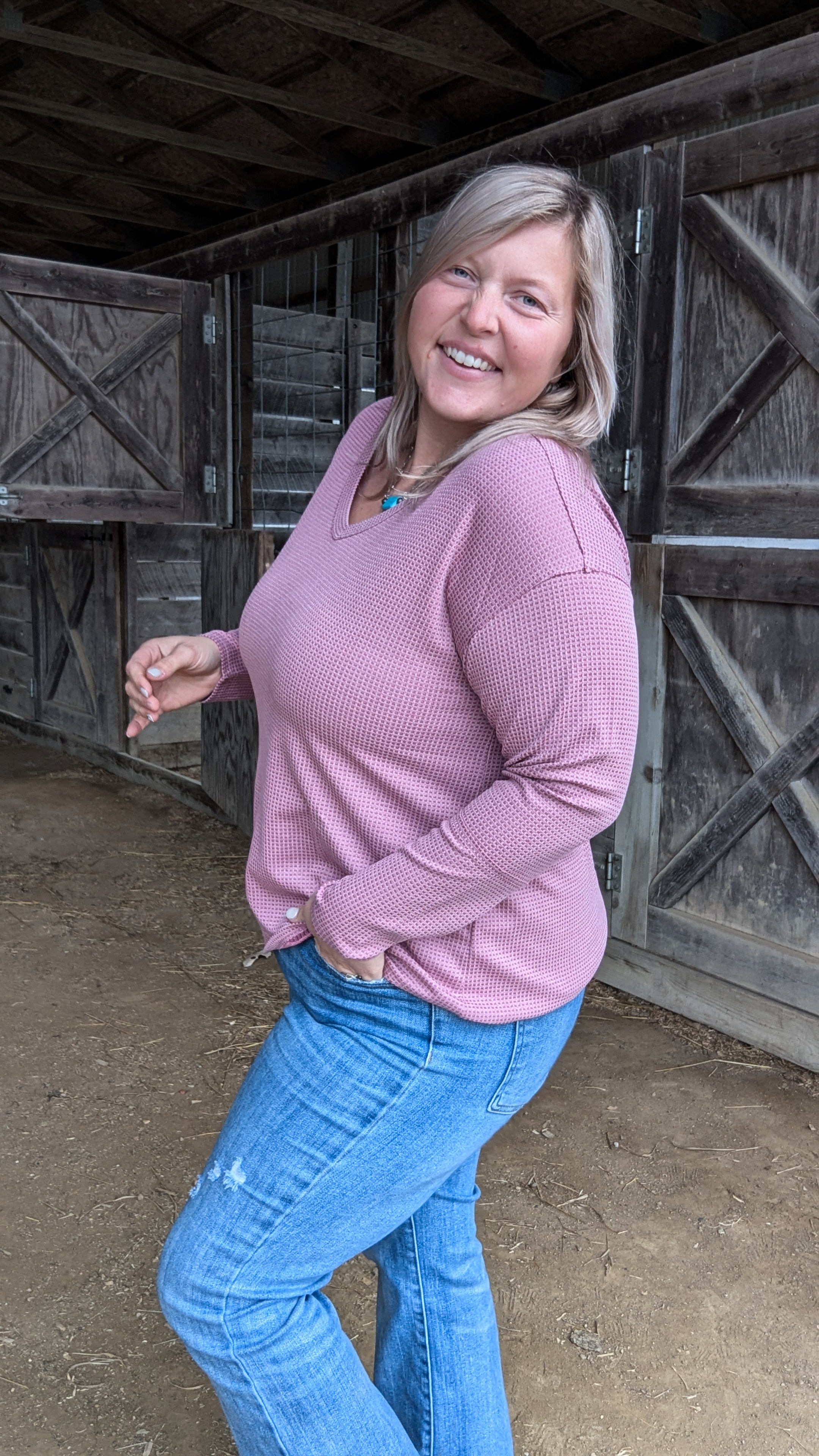 Ready to Layer Waffle Top - Dusty Rose