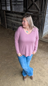 Ready to Layer Waffle Top - Dusty Rose