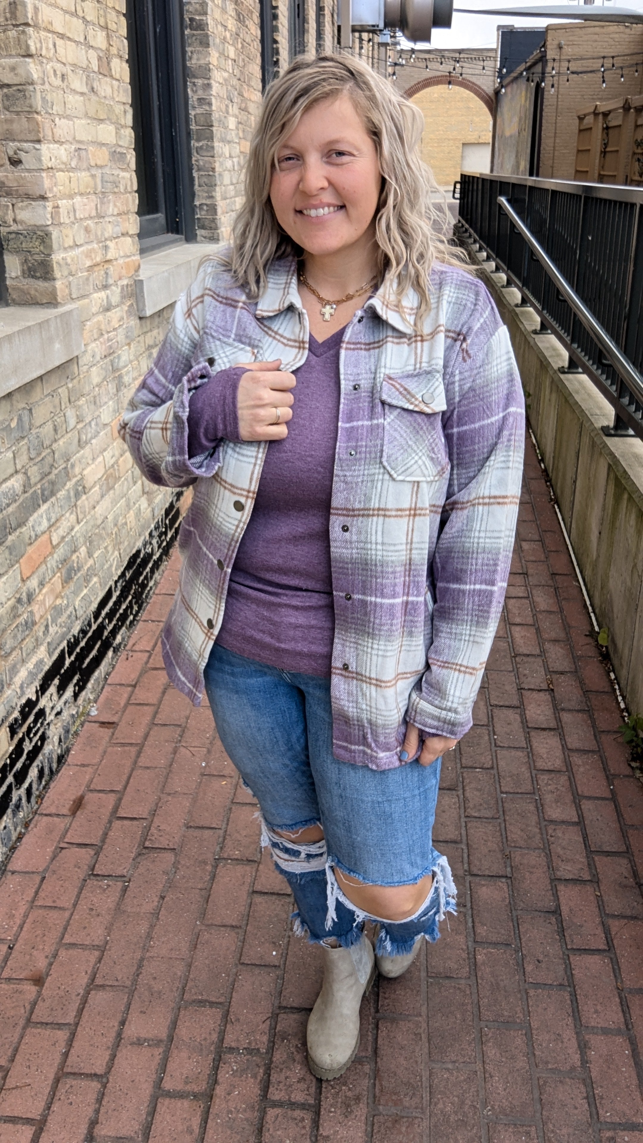 BF Pretty In Purple Plaid Shacket