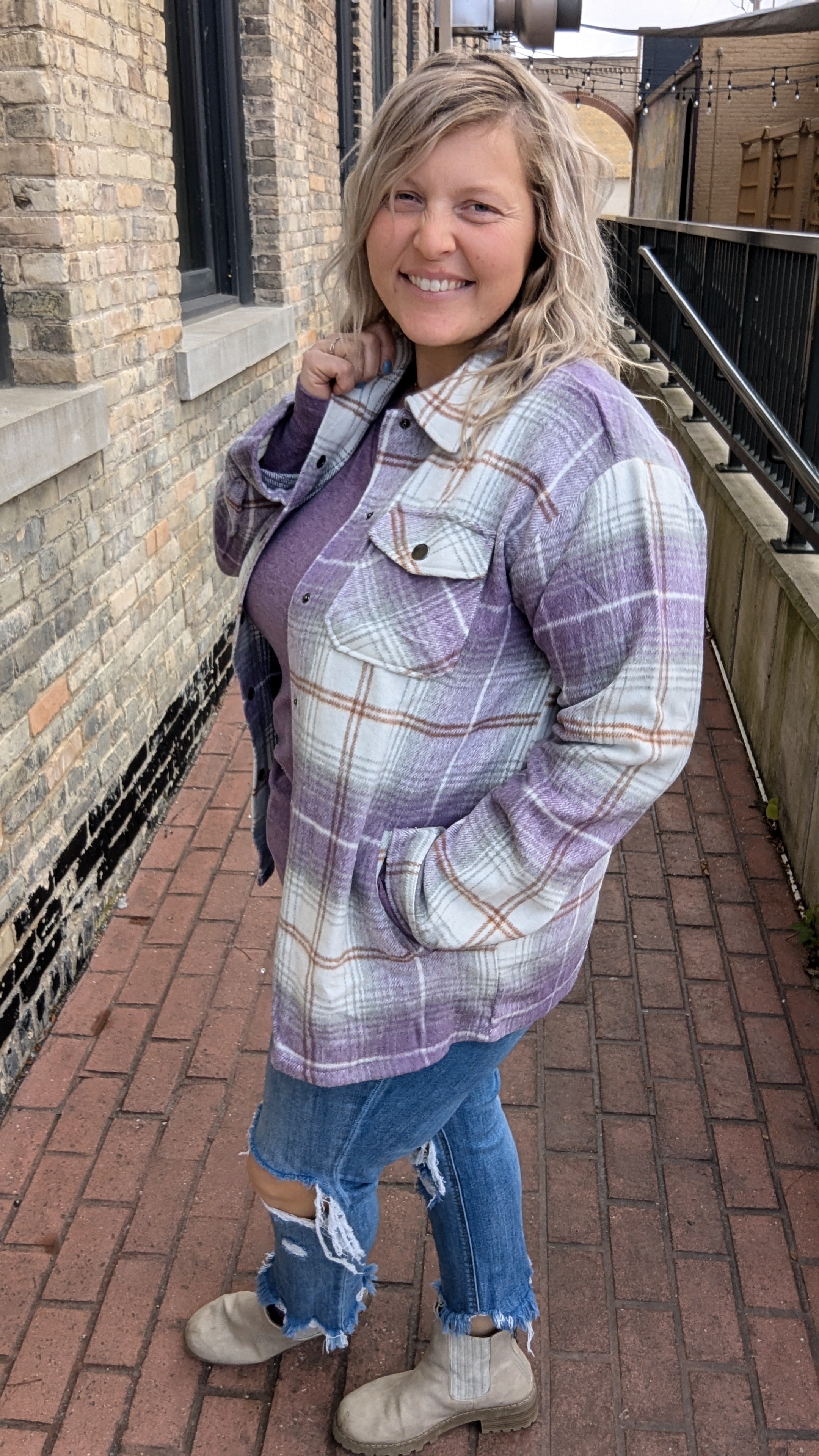 BF Pretty In Purple Plaid Shacket