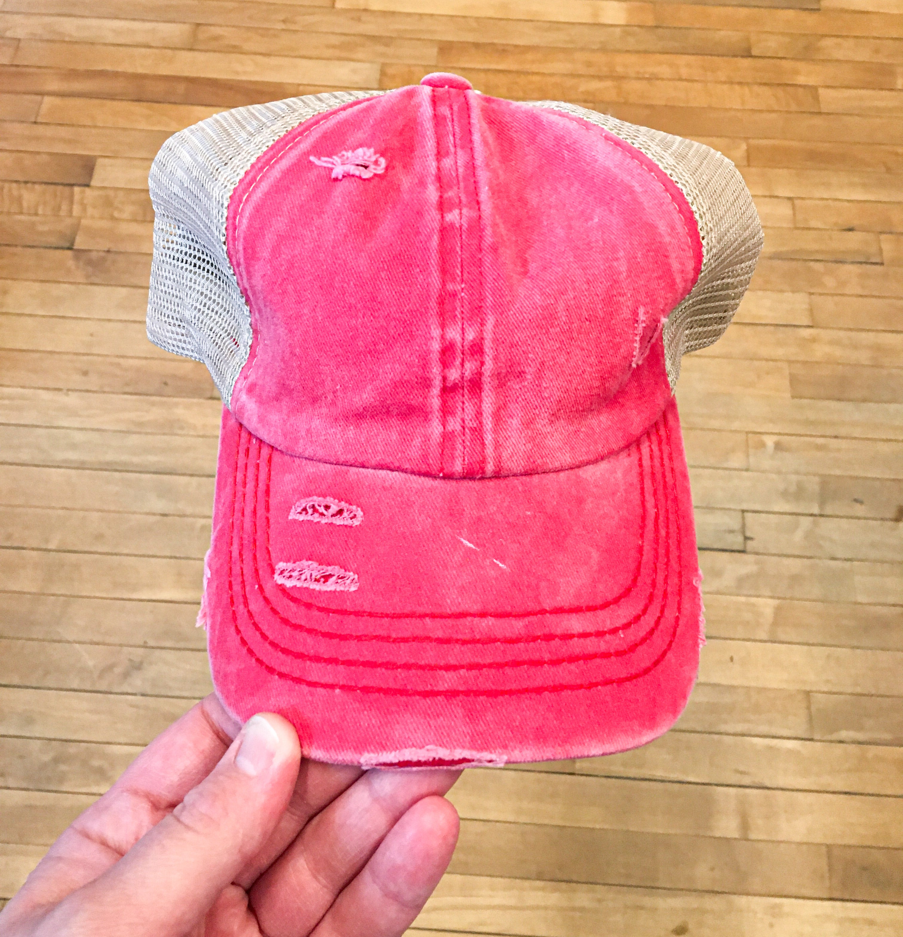 Distressed CC Ponytail Hat