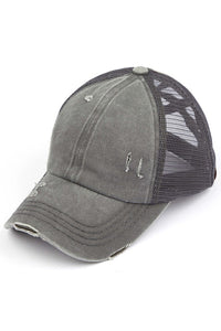 C.C. Distressed Crossed Back PonyTail Hat