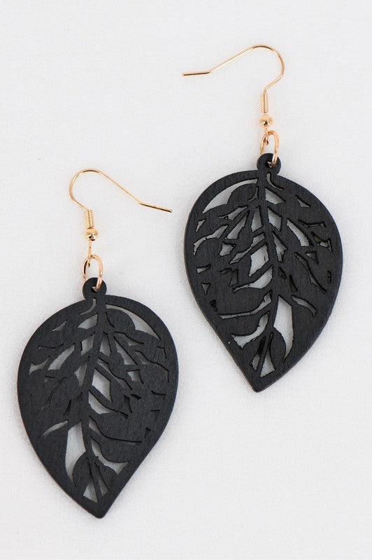 Leaf Black Wood Earring