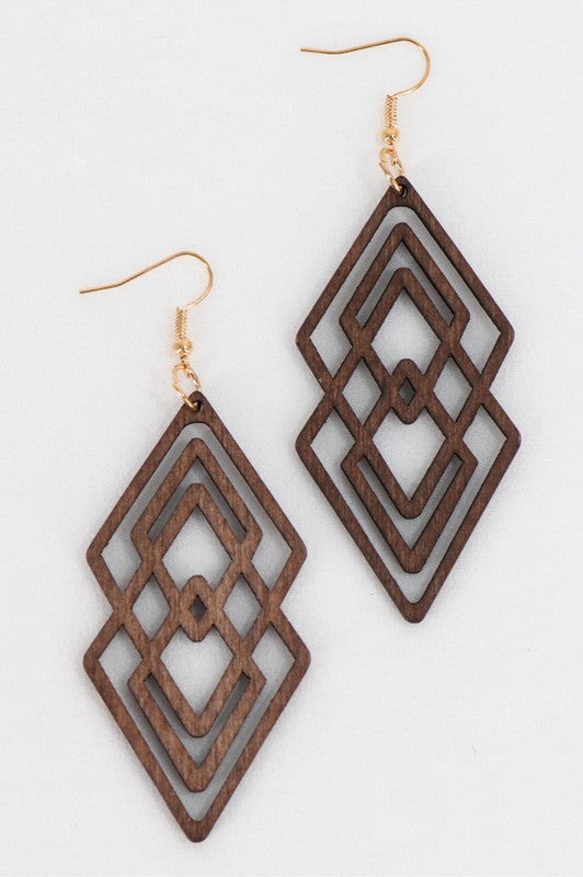 Diamond Brown Wood Earring