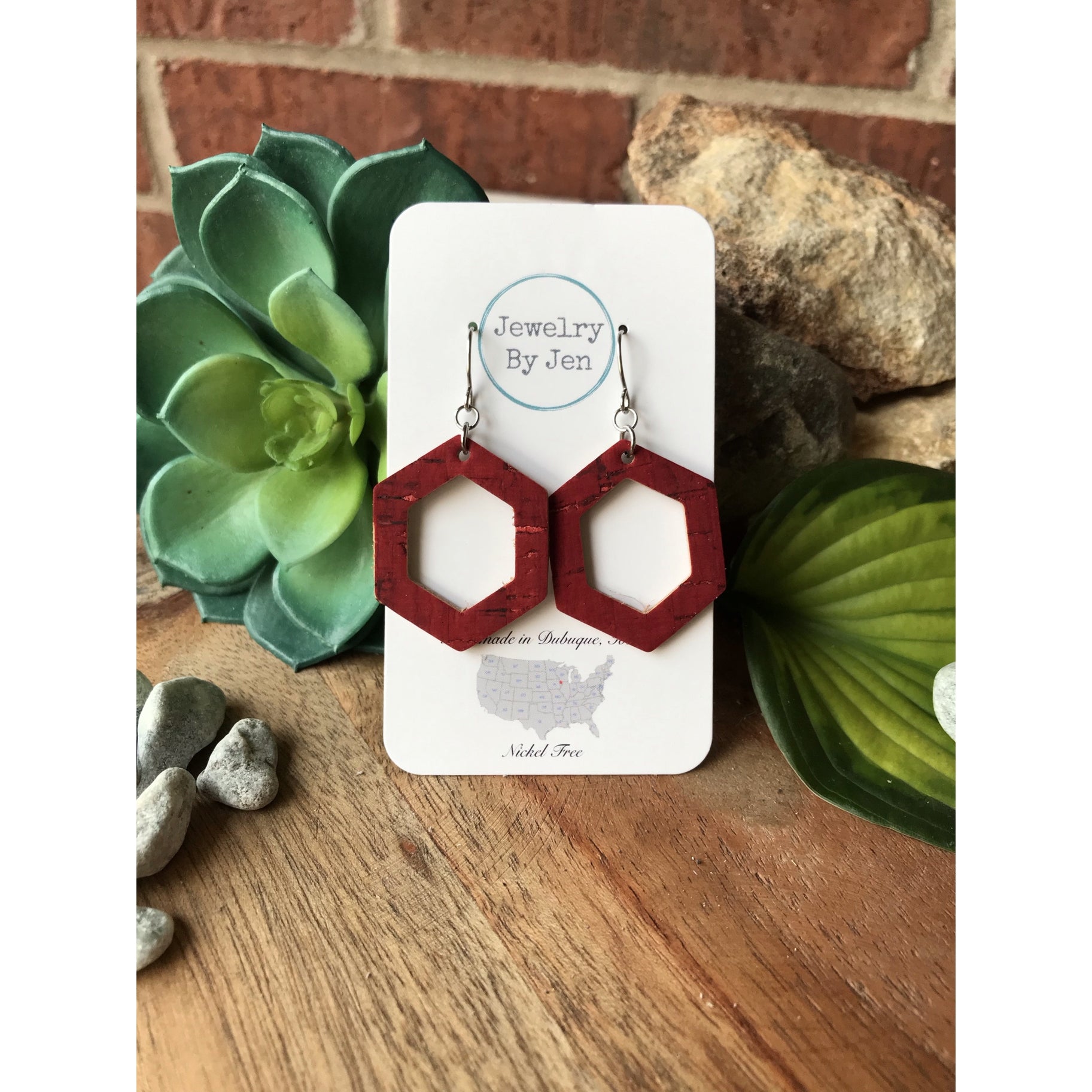 Red Cork Hexagon Earring