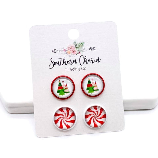 Duo Earrings- Christmas Trees & Mint