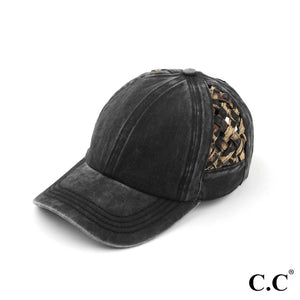 Contrast Leopard Weave Ponytail Hat