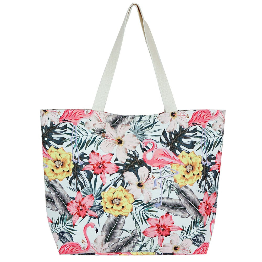 Floral Flamingo Beach Tote