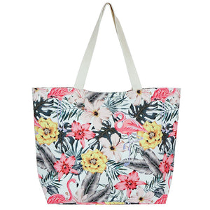 Floral Flamingo Beach Tote