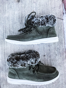 Fuzzy Dark Olive Shoe