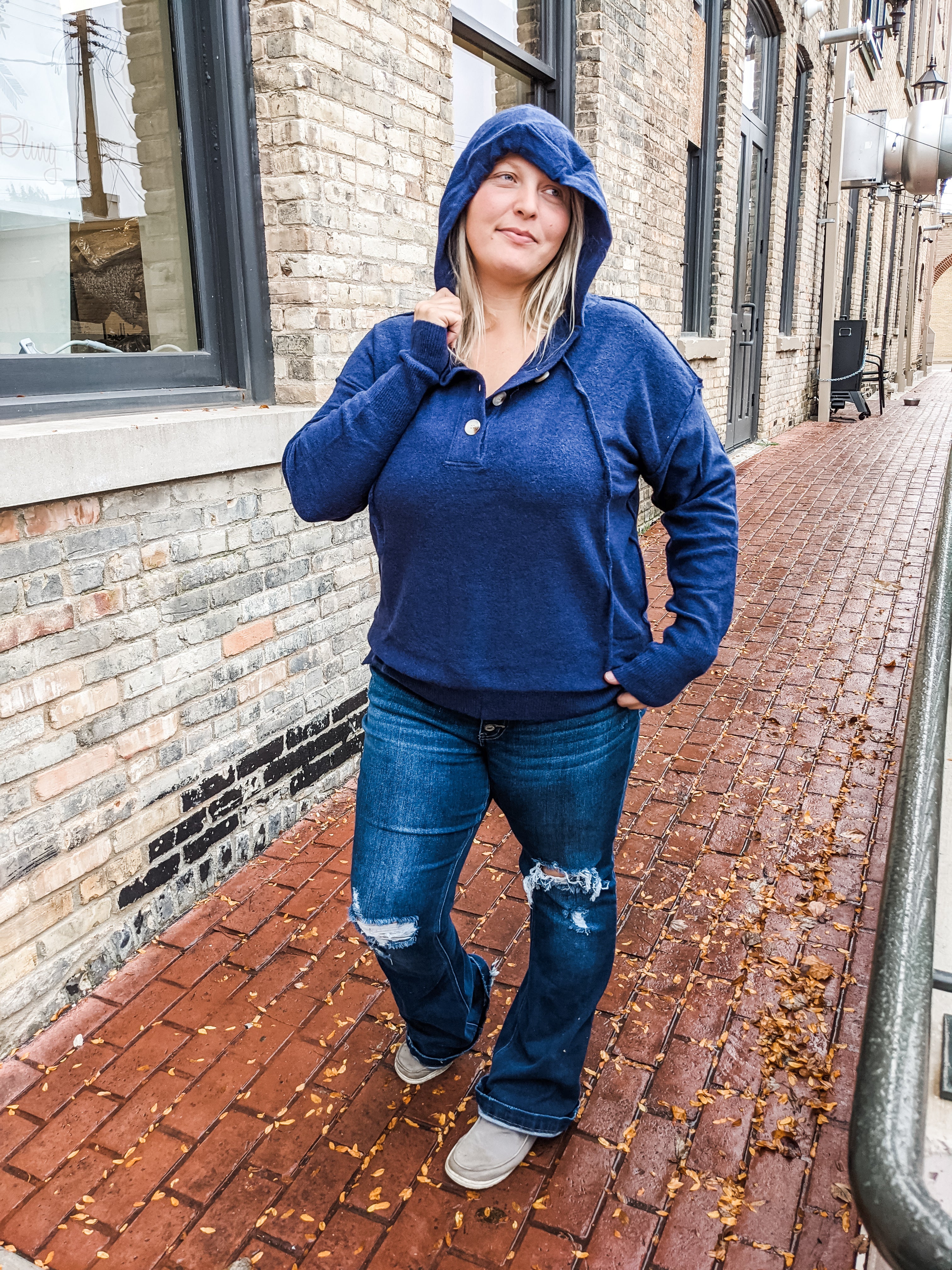 Navy  Henley Top