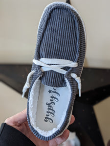 Corduroy Char-Blue Fleece Lined Boat Shoe *Final Sale*