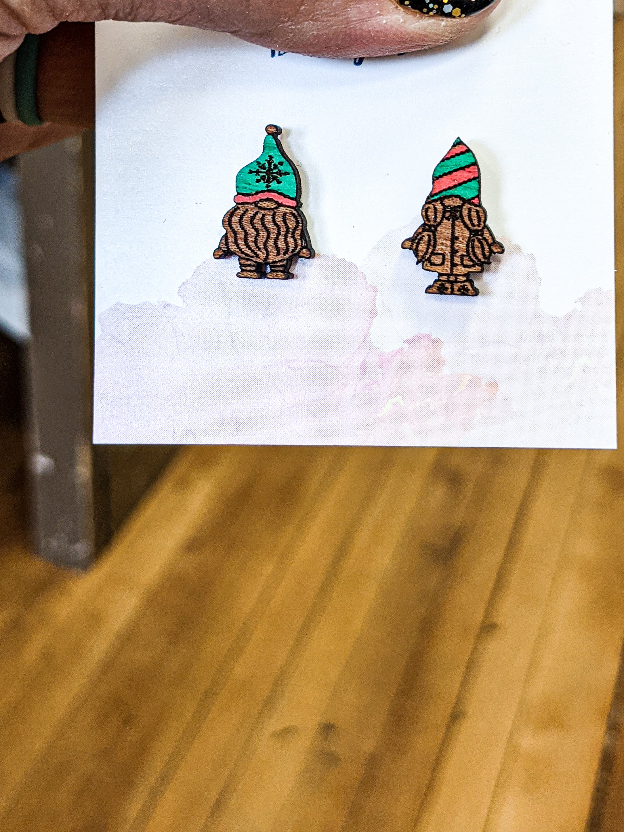 Gnome Wood Stud Earrings