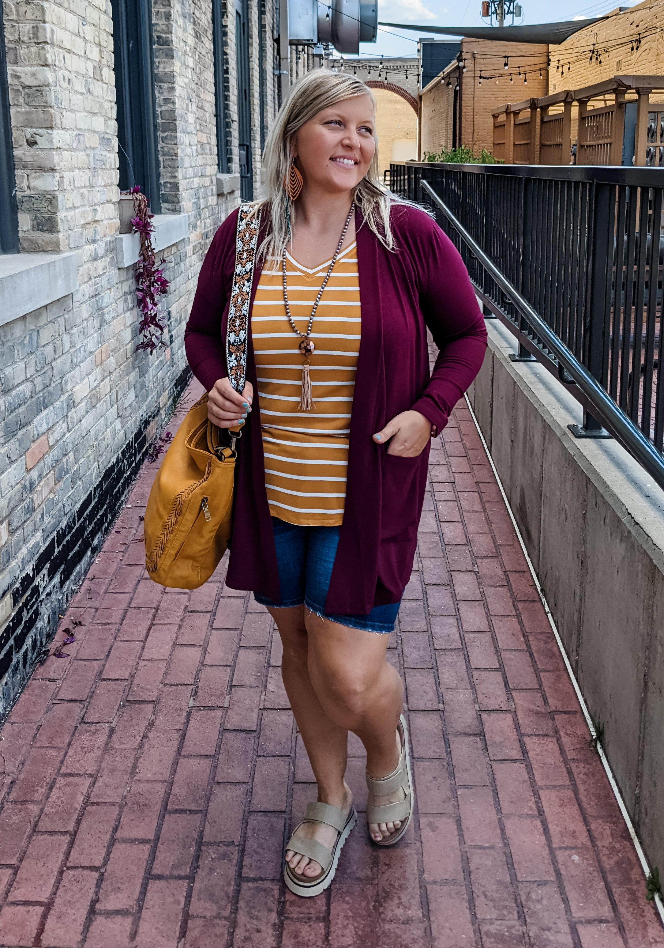 Golden Mustard Striped V Neck