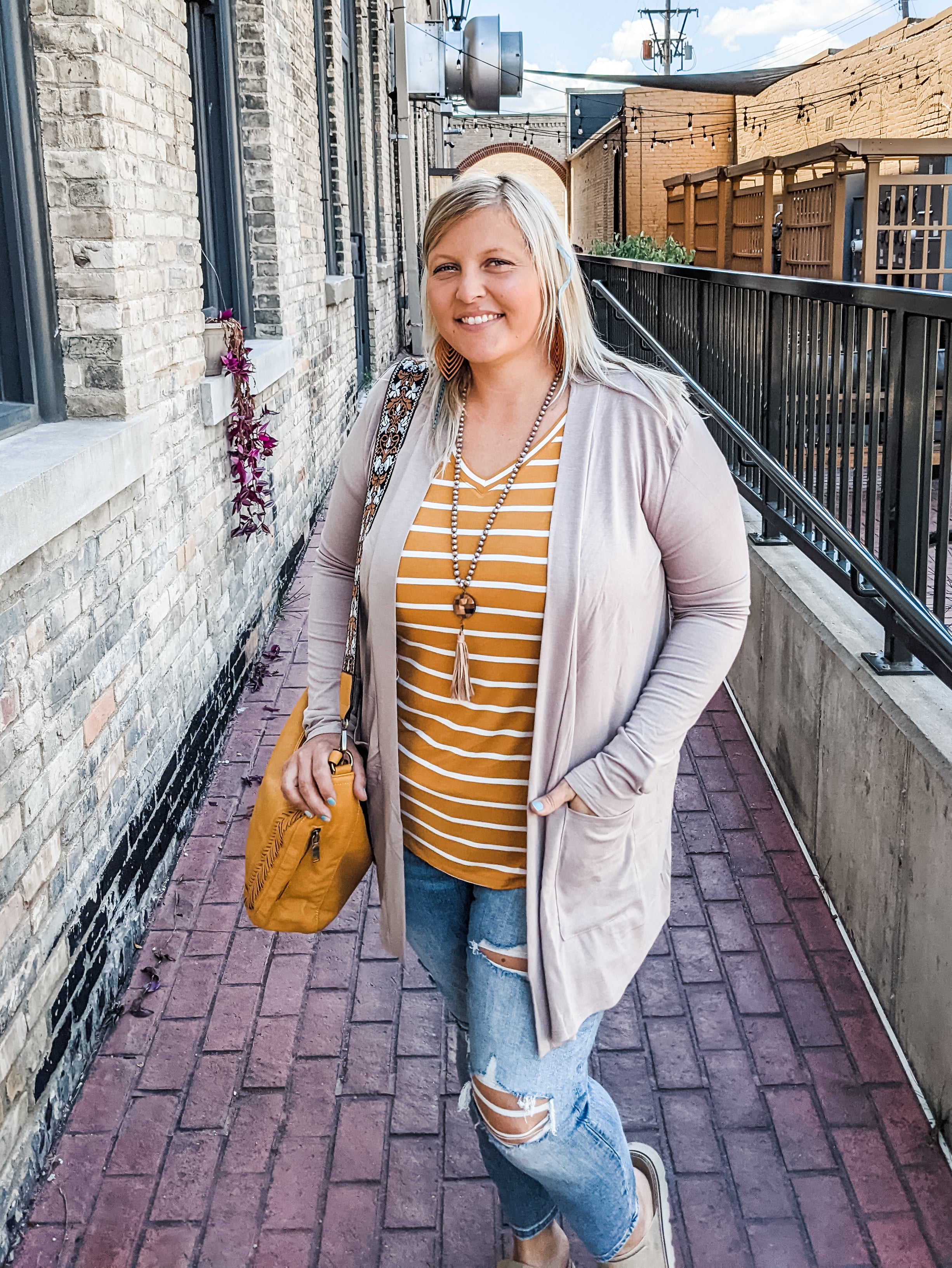 Golden Mustard Striped V Neck