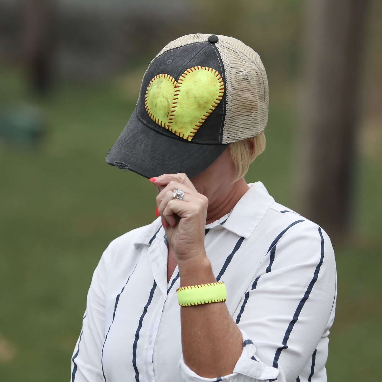 Black Upcycled Softball Heart Hat
