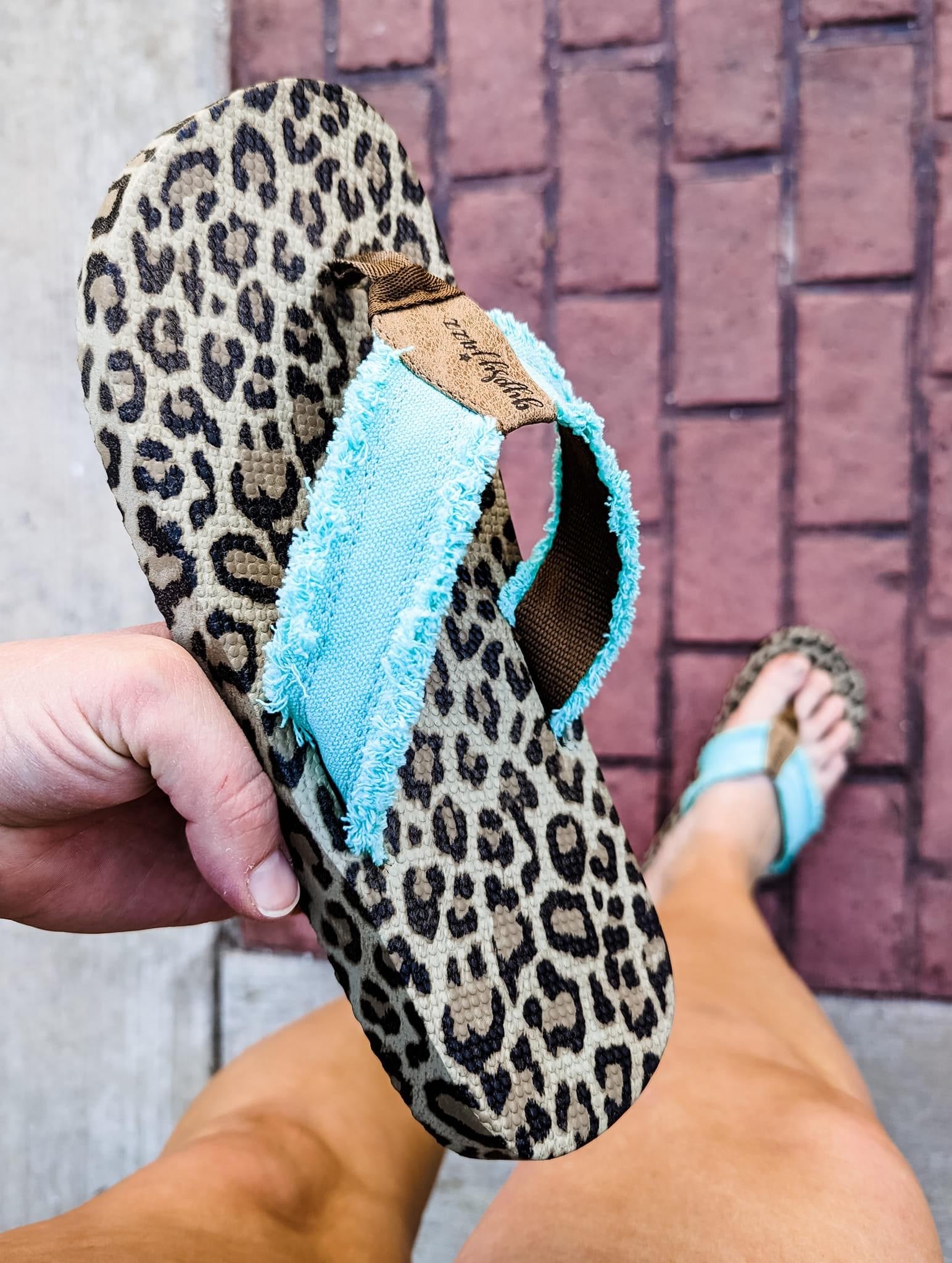 Aqua Leopard Flip Flop