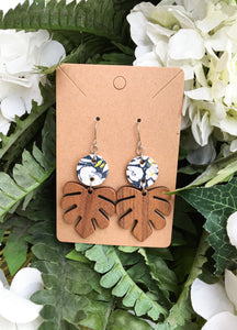 Navy Floral & Wood Leaf