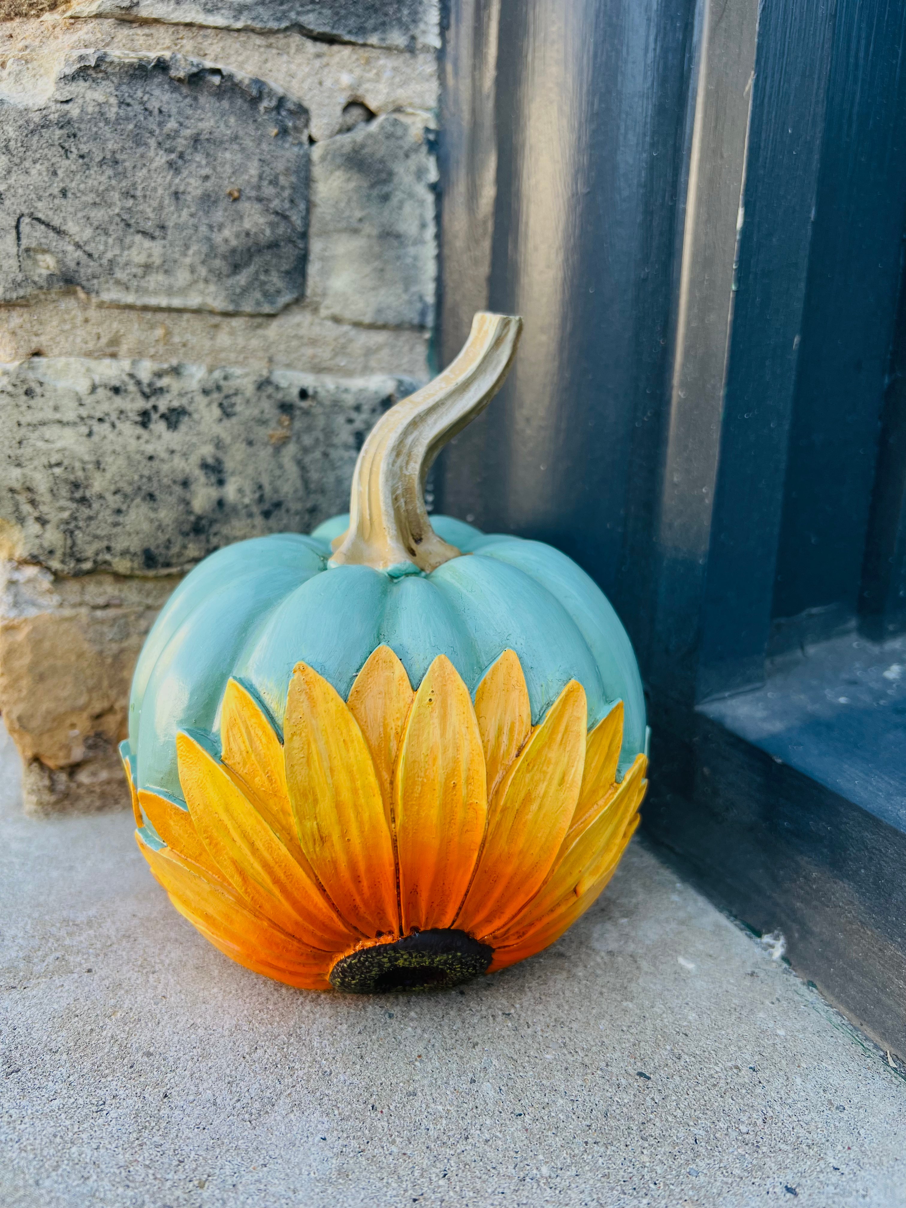 Teal Sunflower Pumpkin