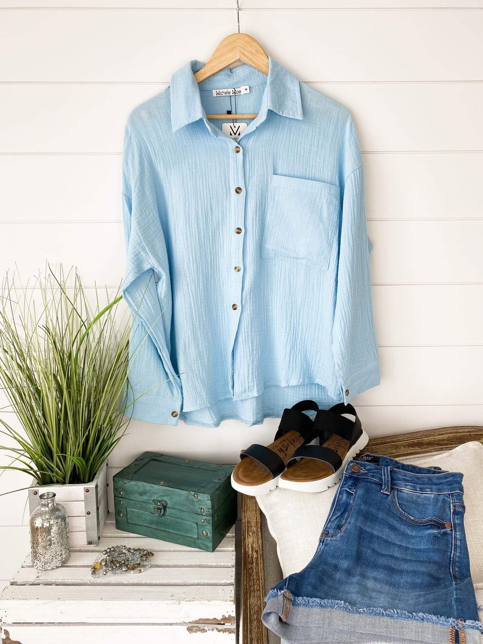 Sky Blue- Marley Button Top