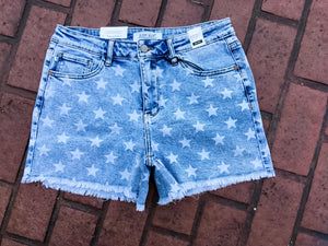 Star Print Acid Wash Shorts