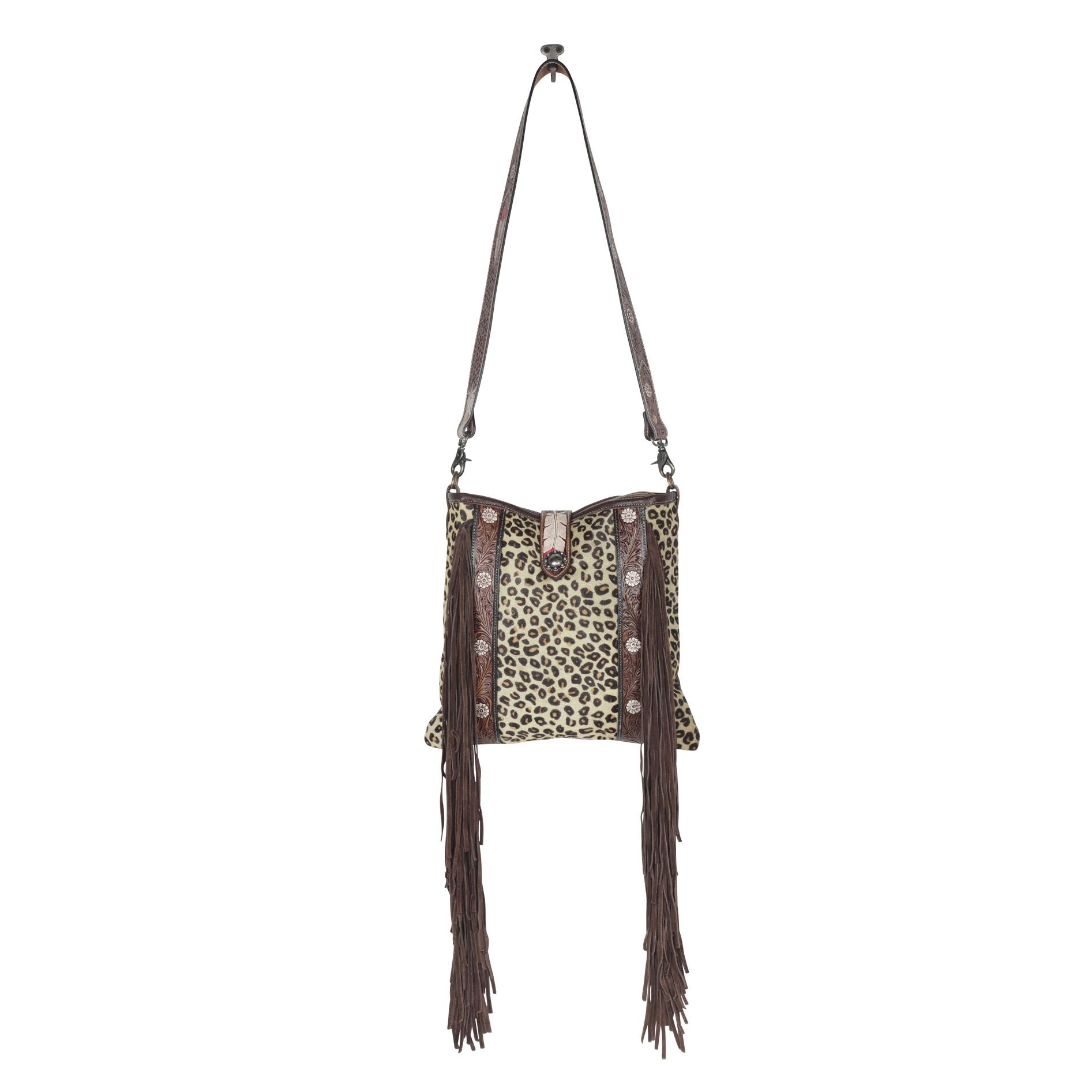 Fringed Leopard Leather Crossbody